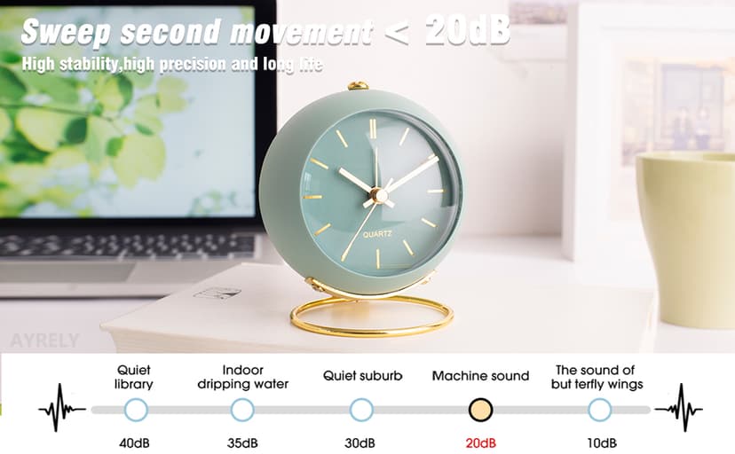 AYRELY® Battery Operated Desk Alarm Clocks with Light,Retro Silent No Ticking Analog Small Clock,Loud Table Clock for Bedside/Bedroom/Kitchen/Office/Travel/Kids/Room Decor Aesthetic Vintage(Green)