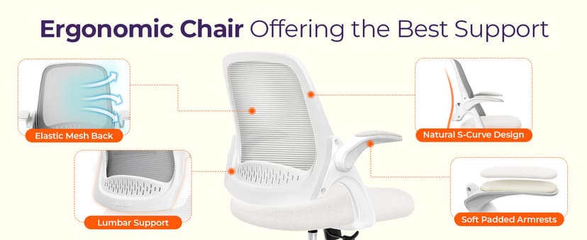 NEO CHAIR Office Desk Gaming Ergonomic Computer Chair with Lumbar Back Support Adjustable Height Swivel Rolling Wheels Flip-up Arms Mesh Chair for Home Vanity (Ivory)