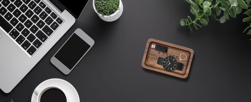 MUUJEE Ring Dish - Engraved Rectangle Wood Tray Small Jewelry Dish 5 Year Wedding Anniv Gifts Ideas (Small - 5.5 x 3.5 inches)