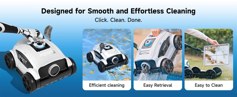 WYBOT W1103 Robotic Pool Cleaner, Cordless Pool Robot Vacuum with 50W Strong Suction,130 Mins Runtime, Self-Parking, Ideal for Above Ground Pool Up to 1300 Sq.ft