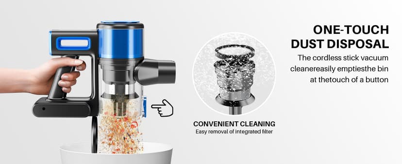 Cordless Vacuum Cleaner for Home, 8-in-1 Lightweight Stick Vacuum with 45Mins Runtime, Powerful Suction, Anti-Tangle, Rechargeable Cordless Vacuum for Hardwood Floor Carpet Pet Hair, N502