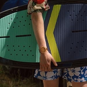 BOBO BIRD Men's Bamboo Wooden Watch with Black Cowhide Leather Strap 12 Holes Timer Design Sports Casual Watches