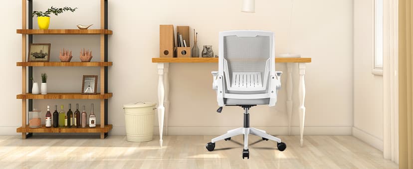 GTPLAYER Ergonomic Office Chair with Flip-up Armrests Executive Computer Chair for Home Office, Breathable Mesh & Comfy Lumbar Support, Moon Gray