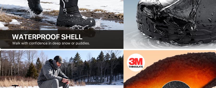 FREE SOLDIER Mens Snow Boots Insulated Waterproof Hiking Winter Shoes Nonslip Outdoor Ankle Cold Weather Boots with Warm Inner