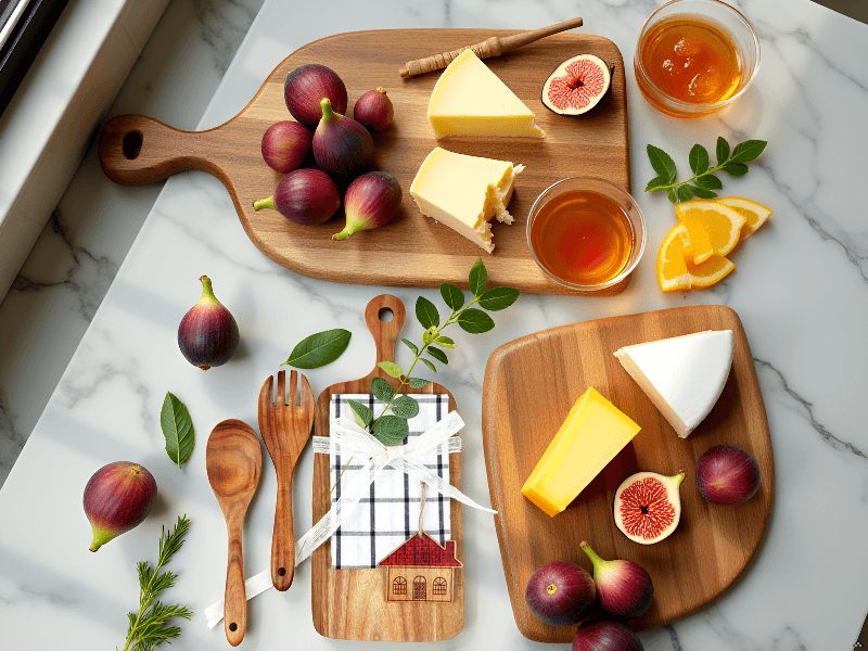 The Perfect Housewarming Gift! Wooden Cutting Boards Set with Utensils & Napkin - Charcuterie, Cheese, Serving Tray for New Home, Kitchen Decor B0GFL2Y7QD