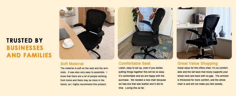 Office Chair, Ergonomic Desk Chairs 330LBS Capacity High Back Mesh Computer Chair with Flip-up Armrests, Comfy Work Chair with Adjustable Lumbar Support, Rolling Chair