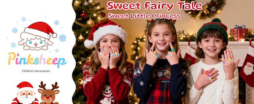 PinkSheep Little Girl Jewel Rings in Box, Adjustable, No Duplication, Girl Pretend Play and Dress Up Rings (24 Lovely Ring)