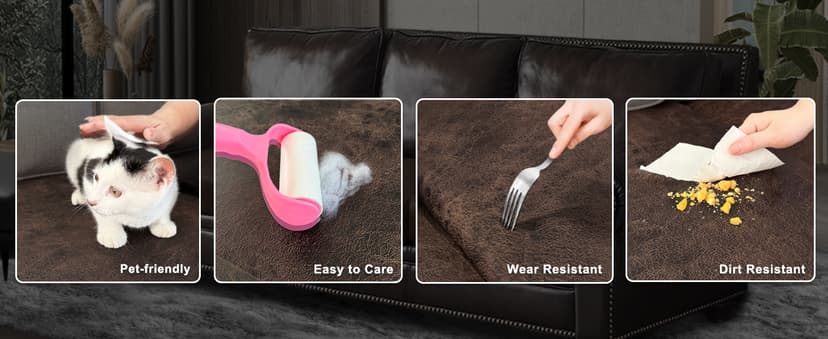 ANARACHON Leather Look Couch Cushion Covers Sofa Seat Slipcovers Sets Couches Furniture Protector for Sectional Armchair Loveseat Pets Kids Stretch Spandex Fabric(3 Cushion Sofa, Brown)