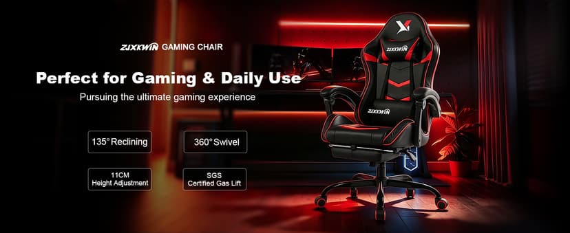 Ergonomic Gaming Chair for Adults, Reclining Computer Office Desk Chair with Footrest, Pocket Spring Cushion,Linkage Armrests, Lumbar Support & Headrest, Heavy-Duty Enlarged Metal Base,Red