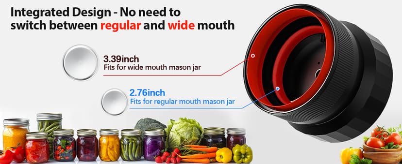 2025 Upgraded Mason Jar Vacuum Sealer, Electric Vacuum Sealer for Regular Mouth and Wide Mouth Canning Jars, Fully Automated and Portable