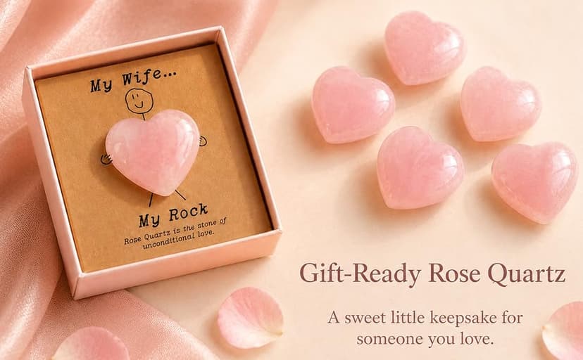 Gift for Girlfriend – My Rock Rose Quartz Heart Pocket Hug, Natural Crystal Love Stone Keepsake with Message Card & Gift Box, Love Gift from Boyfriend B0GG9PQF8Y