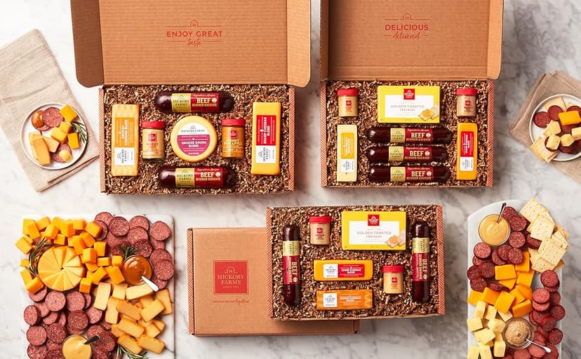 Hickory Farms Farmhouse Meat & Cheese Food Gift Basket (Small) - Box Set | Charcuterie Board Food | Summer Sausage | Father's Day | Mother's Day | Easter | Christmas | Holiday | Housewarming | Gourmet | Sympathy | Care Package
