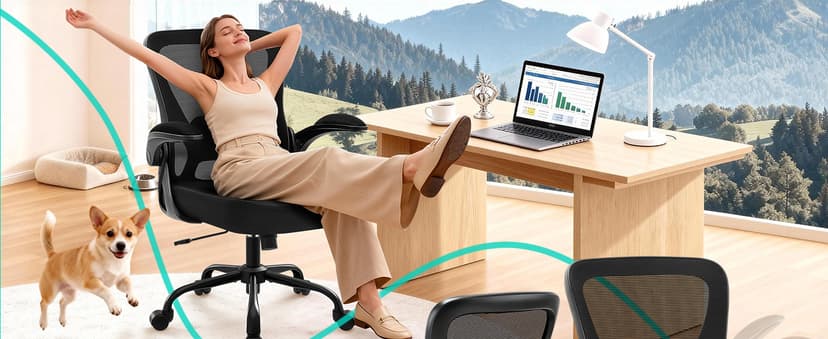 AreShark Office Chair - Ergonomic Breathable Mesh Desk Chair with Adjustable Lumbar Support and Flip-up Armrests - Executive High Back Rolling Swivel Comfortable Computer Gaming Chair for Home Office