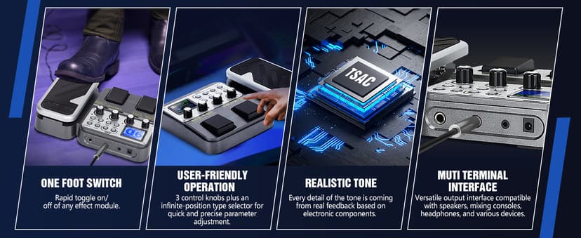 MG-100 Professional Multi Effects Guitar Pedal, Electric Guitar Effects Pedal with 58 Effects, Guitar Effects Processor with Wah Pedal for Sound Di Box Electric Guitar Bass Loop Amplifier Tube Pedal