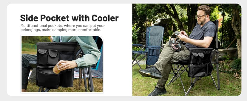 TIMBER RIDGE Oversized Folding Camping Chair High Back Heavy Duty for Adults Support up to 500lbs with Cup Holder, Side Pocket Cooler Bag