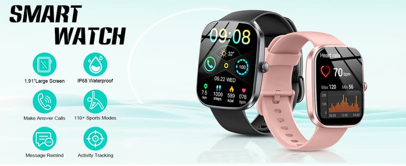 Soudorv Smart Watch for Men Women, 2026 New Smartwatch(Answer/Make Call) , 1.91" Fitness Watch with 120+ Sport Modes, Fitness Tracke with Pedometer/Sleep Monitor/Heart Rate/IP68, for Android/iPhone Black