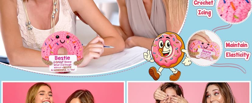 Bestie Gifts for Women Friend - Funny Cute Cool Handmade Knitted Donut for Female Woman Besties Best Friends BFF Soul Sister Coworker Friendship Birthday