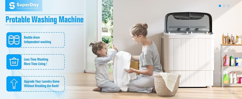 Superday Portable Washing Machine with Longer Hose, 16 Lbs Compact Mini Washer and Dryer Combo,Twin Tub Washing Machine Laundry Compact Washer spinner Combo for Apartments RVs and Dorms(Grey)