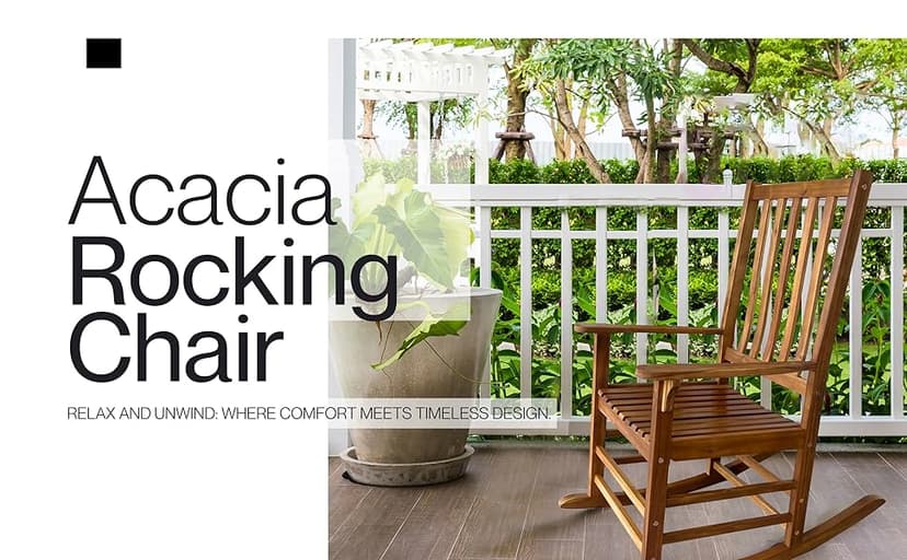 Patio Wise Acacia Wood Rocker Chair, Indoor/Outdoor Wooden Rocking Chairs, Porch, Deck, Patio, & Balcony Furniture, 26 -Inches Long x 35 ½ -Inches Wide x 44 ½ -Inches High, Teak