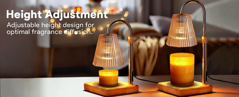 Candle Warmer Lamp with Timer, Dimmable Candle Warmer for Home Decor, Birthday Gifts for Women, Adjustable Height Wax Melts Warmer with 2 Bulbs