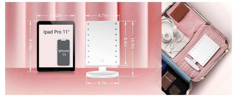 KOOKIN Lighted Vanity Makeup Mirror 16 Led Lights 180 Degree Rotation Lighted Mirror Touch Screen Adjusted Brightness Desk Mirrors USB Dual Supply Bathroom Beauty Cosmetic Mirrors (White)
