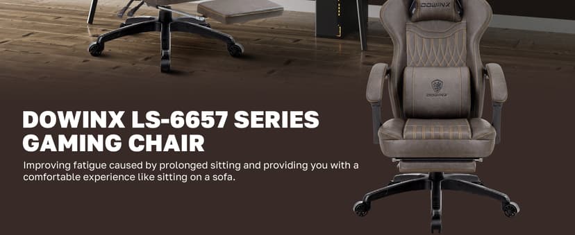Dowinx Gaming Chair Breathable PU Leather Gamer Chair with Footrest Massage Lumbar Support, Big and Tall Ergonomic Reclining Computer Chair with Pocket Spring Cushion for Adults Teens (Brown)