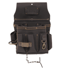 FESA Small Leather Tool Pouch - 5-in-1 Heavy Top Grain Leather Small Tool Pouch with a Steel Hammer Loop, 4 Pockets & Reinforced Heavy Duty Rivets - Fits Belts up to 3" - Handcrafted