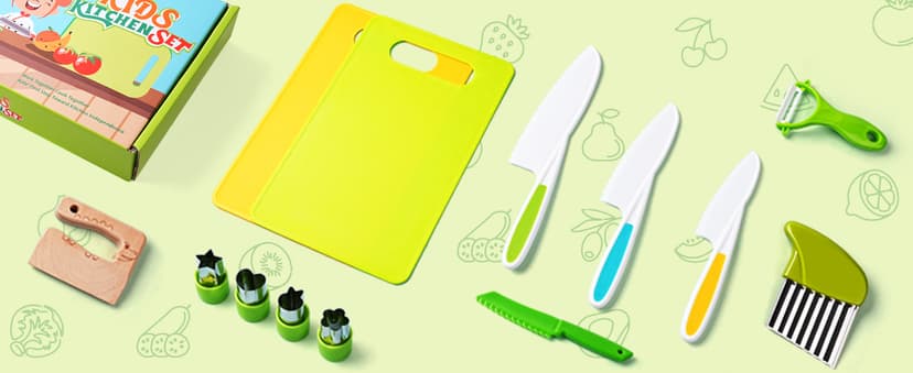 13 Pieces Montessori Kitchen Toys for Toddlers-Kids Cooking Sets Real-Toddler Toys Set for Real Cooking with Plastic Children Safe Knives Crinkle Cutter Kids Cutting Board B0CY2BZ96Q