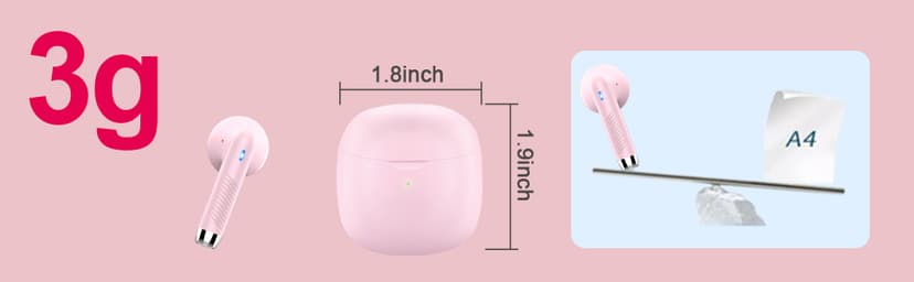 Wireless Earbuds, Bluetooth 5.4 Earbuds Stereo Bass, Bluetooth Headphones in Ear Noise Cancelling Mic, Wireless Earphones IP7 Waterproof Sports, 32H Playtime Mini USB C Charging Ear Buds Light Pink