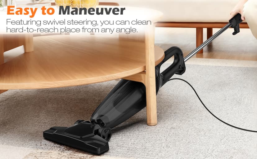 Zefiro 600W 28kpa Small Corded Stick Vacuum,16Ft Corded Handheld Vacuum Cleaners for Home, Hard Floor, Carpet, Pet Hair,Dorm,RV