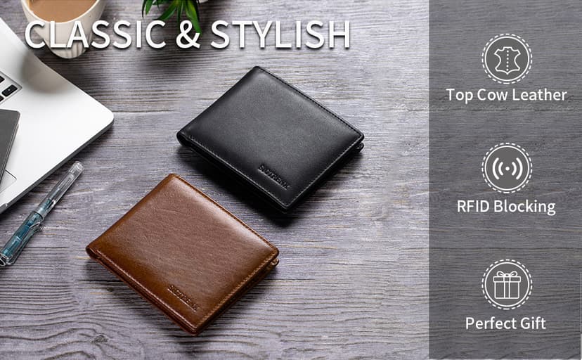 Sigtrenx Leather Wallets for Men, Genuine Leather Mens Wallets Bifold Rfid Blocking with 2 ID Windows