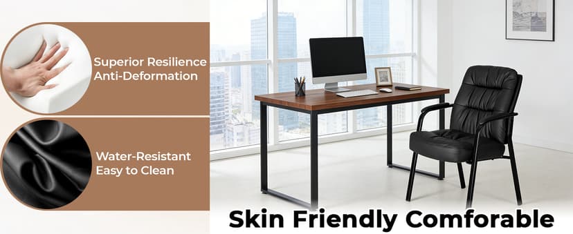 OLIXIS Office Waiting Room Guest Chair, 500lbs Office Reception Lobby PU Leather Chair No Wheels with Padded Armrest for Conference Lobby Medical Waiting Area Bedroom Elderly, Black