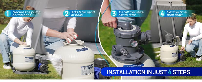 AQUASTRONG Sand Filter Pump for Above Ground Pool, Pool Pumps Above Ground,Pool Sand Filter with 6-Way Valve,Improved Circulation and Filtration, 12in, 1/2HP 2500 GPH with Timer