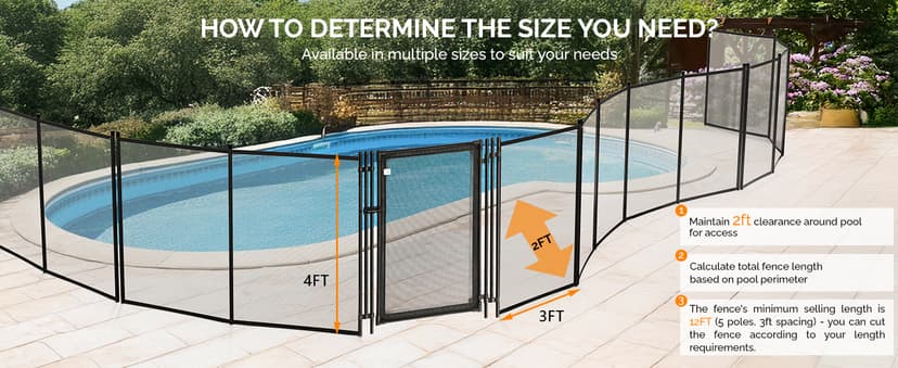 VINGLI Pool Fence Gate,4Ft x 2.5Ft Swimming Pool Fence in Ground Pool Safety Fencing (4FT × 2.5FT)