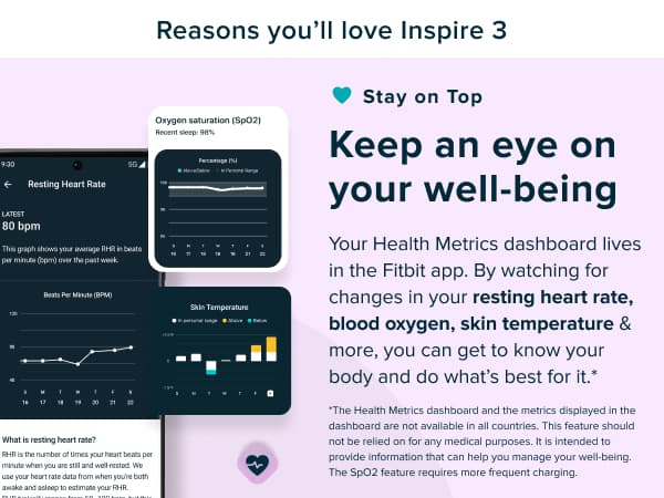 Fitbit Inspire 3 Health &-Fitness-Tracker with Stress Management, Workout Intensity, Sleep Tracking, 24/7 Heart Rate and more, Lilac Bliss/Black, One Size (S & L Bands Included)