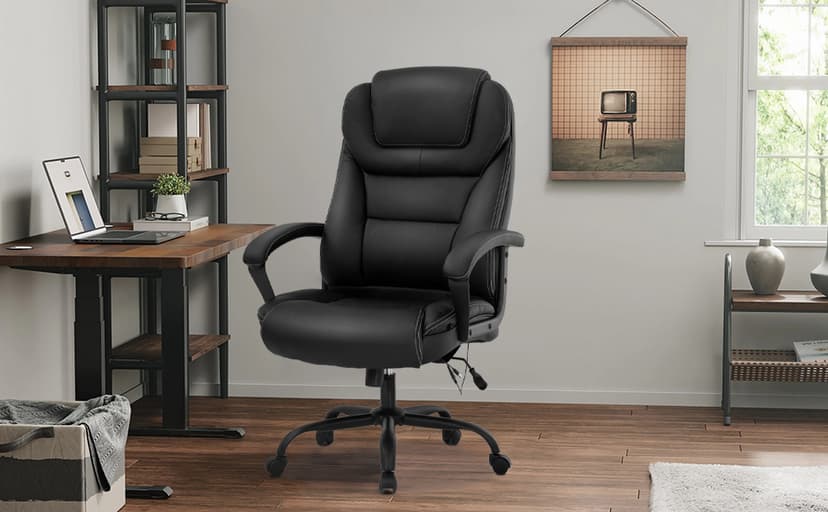 BestMassage Big and Tall Office Chair 500lbs Wide Seat Ergonomic Desk Chair with Lumbar Support Arms High Back PU Leather Executive Task Computer Chair for Heavy People Women,Black