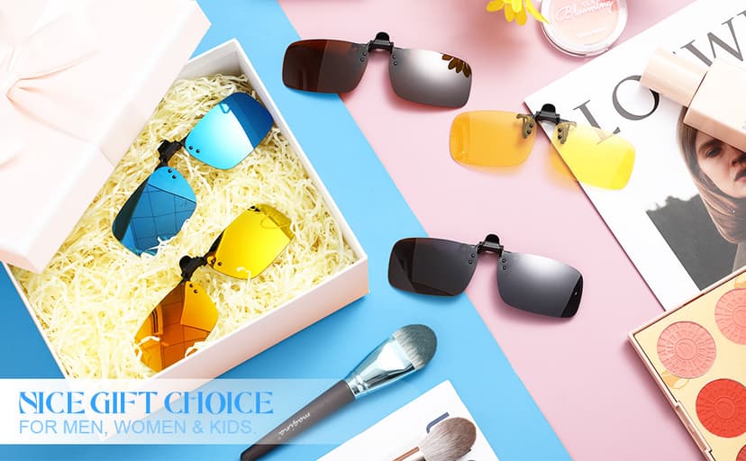 Frienda 5 Pairs Polarized Clip On Sunglasses Rimless Flip Up Anti Glare Driving Glasses