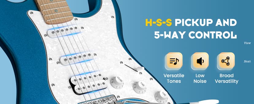 CAHAYA Electric Guitar Set Beginner - 39in Starter Guitar Kit with HSS Pickup Solid Okoume Body Electric Guitar Adults with Amplifier Gig Bag Strap Picks Strings Cable Blue