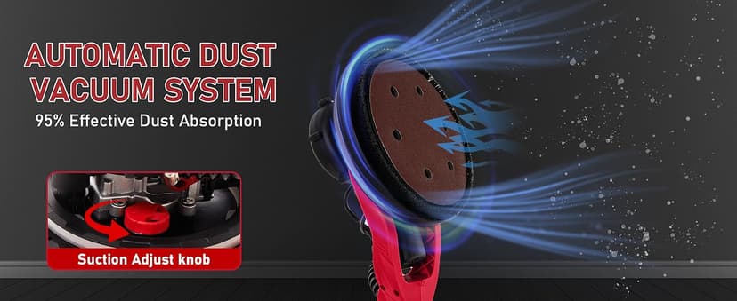 Cofiyard Drywall Sander with Vacuum Dust Collector,1250W Electric Drywall Sander ,7 Variable Speed LED Light 900-1800RPM,Foldable & Extendable Handle Ceiling Popcorn Removal Tool