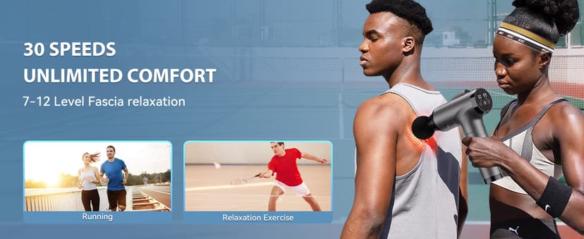 Massage Gun Deep Tissue, Handheld Electric Muscle Massager, High Intensity Percussion Massage Device for Pain Relief with 9 Attachments & 30 Speed(Grey)