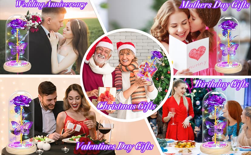 QUNPON Mothers Day Rose Gifts for Mom Flowers Rose Gifts for Women,Birthday Gifts for Women,Purple Butterfly Flowers for Mom Mother Day Flower Gifts from Daughter Son,Gift for Sister,Her,Grandma,Wife