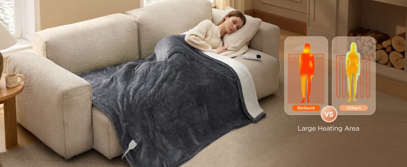 Bedsure Heated Blanket Throw Blanket - Fast Heating Electric Blanket, Soft Flannel Heated Throw with 4 Time Settings, 6 Heating Settings, Warm Gifts for Grandma Grandpa (50x60 inches, Dark Grey)