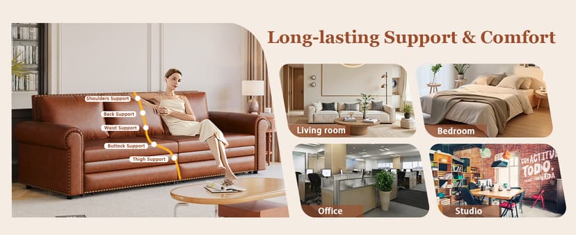 LuxyHoom 93.7" King Size Sleeper Sofa Bed, Pull Out Sofa Bed, Faux Leather Upholstery, 3 in 1 Convertible Sleeper Couch, Chaise Lounge, Retro Recliner for Living Room, Office, Apartment, Dark Brown