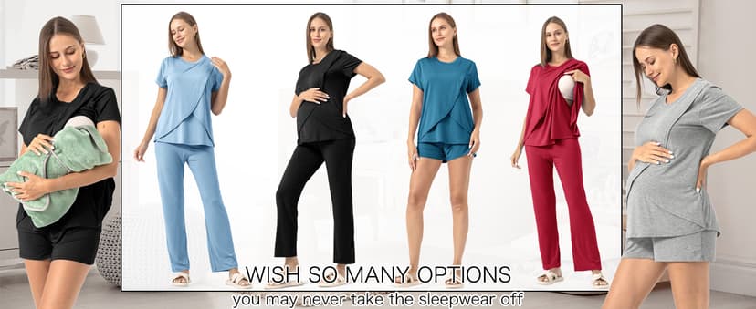 Rnxrbb 3 Piece Postpartum Nursing Pajamas Set Casual Soft Maternity Breastfeeding Pjs Sleepwear Loungewear Clothes Layer