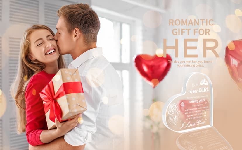 Gifts for Girlfriend, Birthday Anniversary Cute Presents for Women GF, I love you Romantic Gift Paperweights 3.9" x 3.9" Acrylic Heart Plaque, Christmas Gift for Her