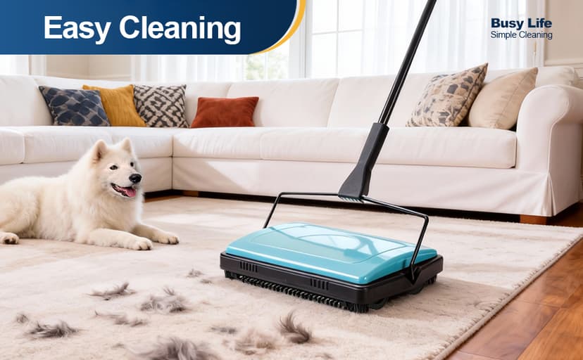 Yocada Carpet Sweeper Cleaner for Home Office Low&Undercoat Carpets Rugs Pet Hair Dust Scraps Paper Small Rubbish Cleaning with a Brush Blue
