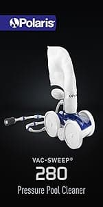 Polaris Vac-Sweep 280 Pressure-Side In-ground Pool Cleaner, Double Venturi Jet Powered, 31ft of Hose with an All Purpose Debris Bag