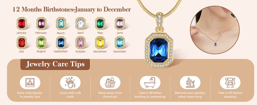 Christmas Gifts for Women 14K Plated Gold Necklace for Women Square Crystal Necklace with Snake Chain Gold Jewelry for Womens Birthday Gifts for Wife Birthstone Necklaces for Wife Jewelry for Girlfriend Gift for Anniversary Wedding Valentines Mother's Day