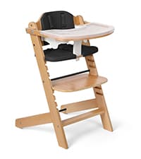 Cowiewie 3-in-1 Convertible Natural Wooden High Chair for Babies & Toddlers 3-Tier Remove & 2 Adjustable Wood Tray & 8 Levels Adjustable, 2 Waterproof Cozy Cushions Grey