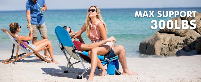 AKSOUL Folding Beach Chair for Adults: Low/High Back Chairs with Carry Bag - Extra Wide Seat Chair with Comfortable Pillow & Storage Pocket (1 Pack & 2 Pack, Blue)